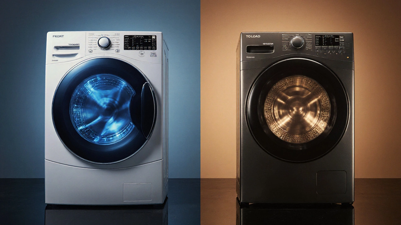 Front‑load and top‑load washers displayed side by side, highlighting design differences.