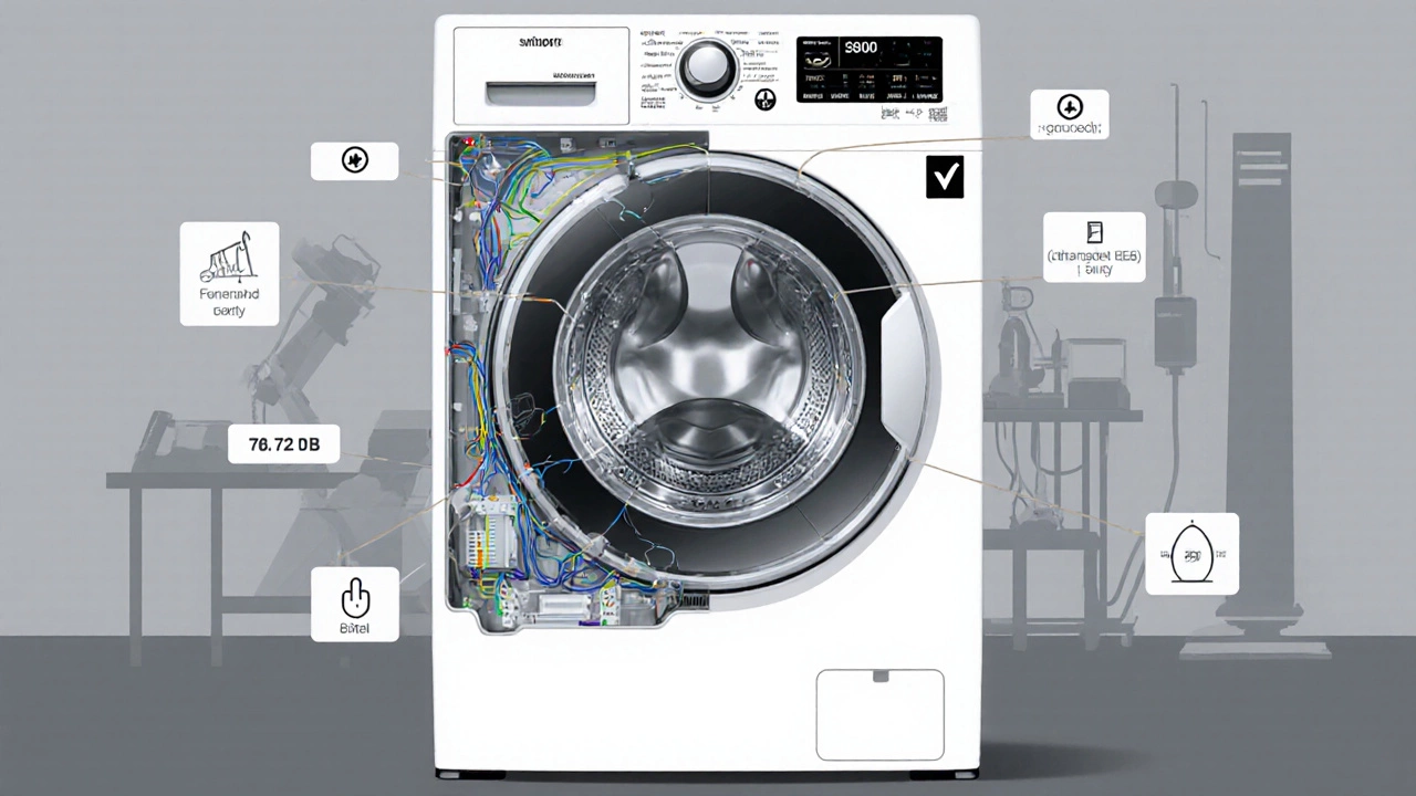 Cross-section of a washing machine showing safety and efficiency components