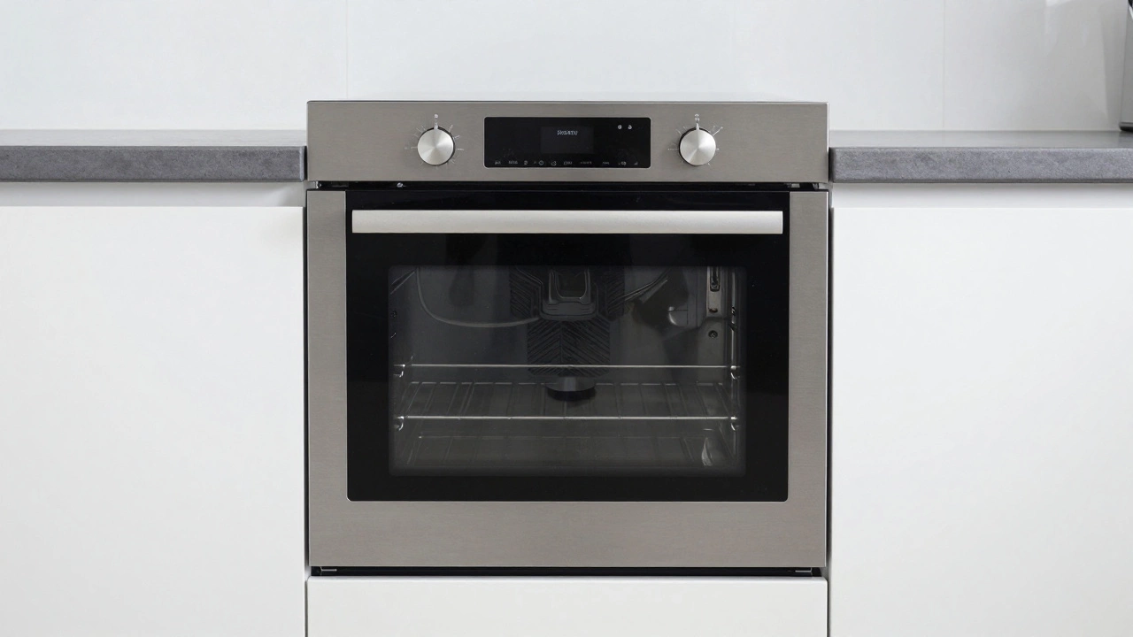 A professionally installed and leveled electric oven flush with modern kitchen cabinets.