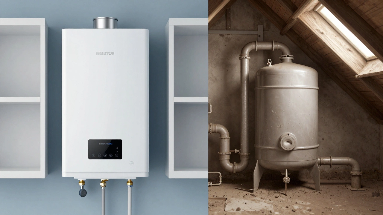 Comparison between a modern combi boiler and an old traditional heating system.