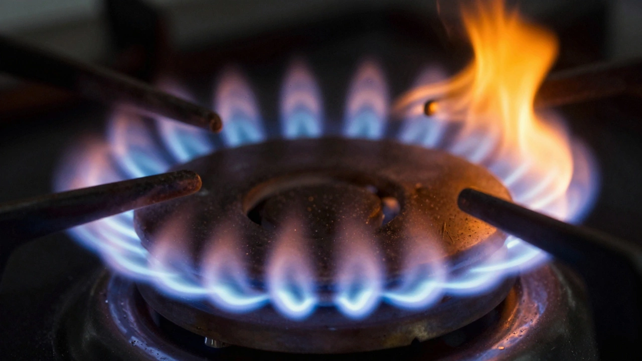 Gas burner flame turning yellow indicating inefficient combustion