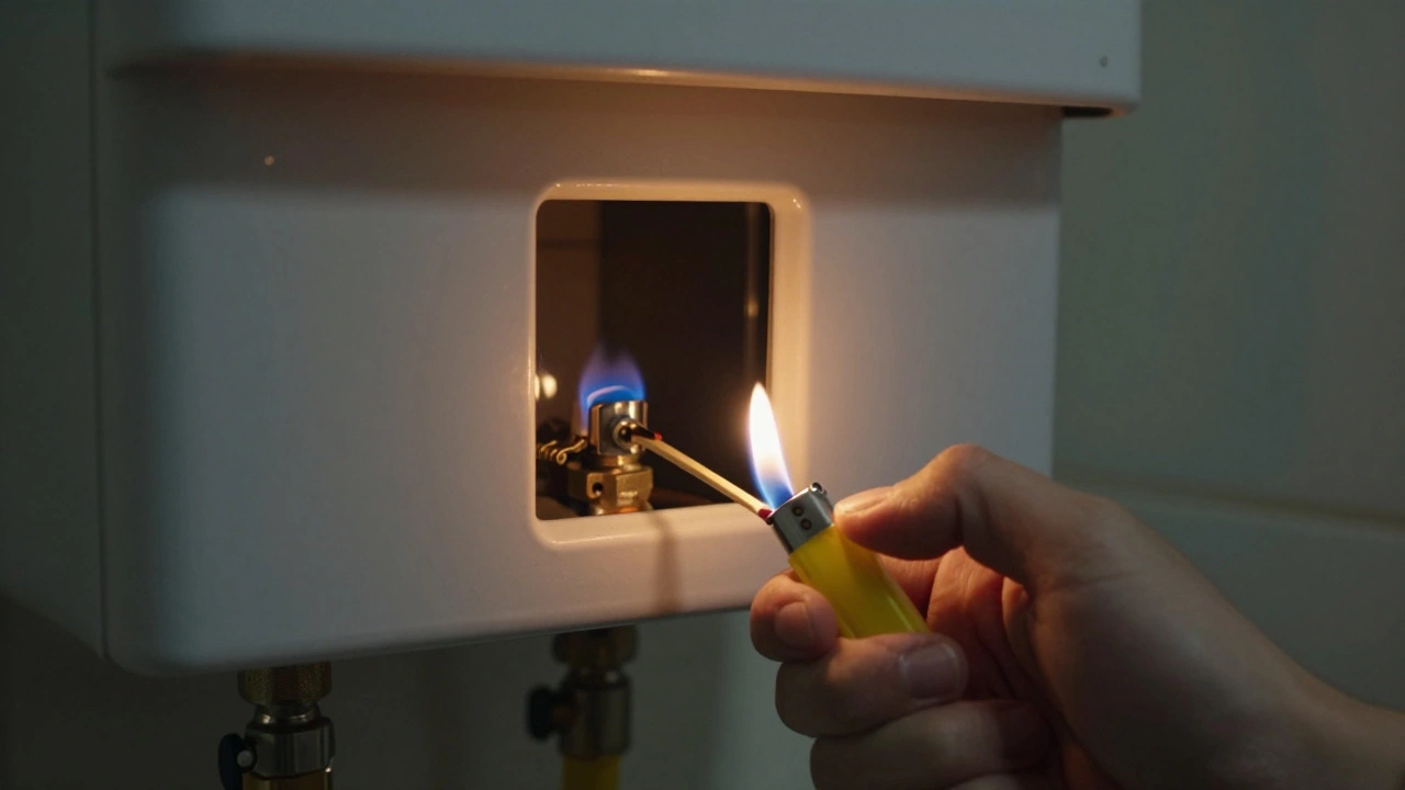 Hand relighting gas water heater pilot