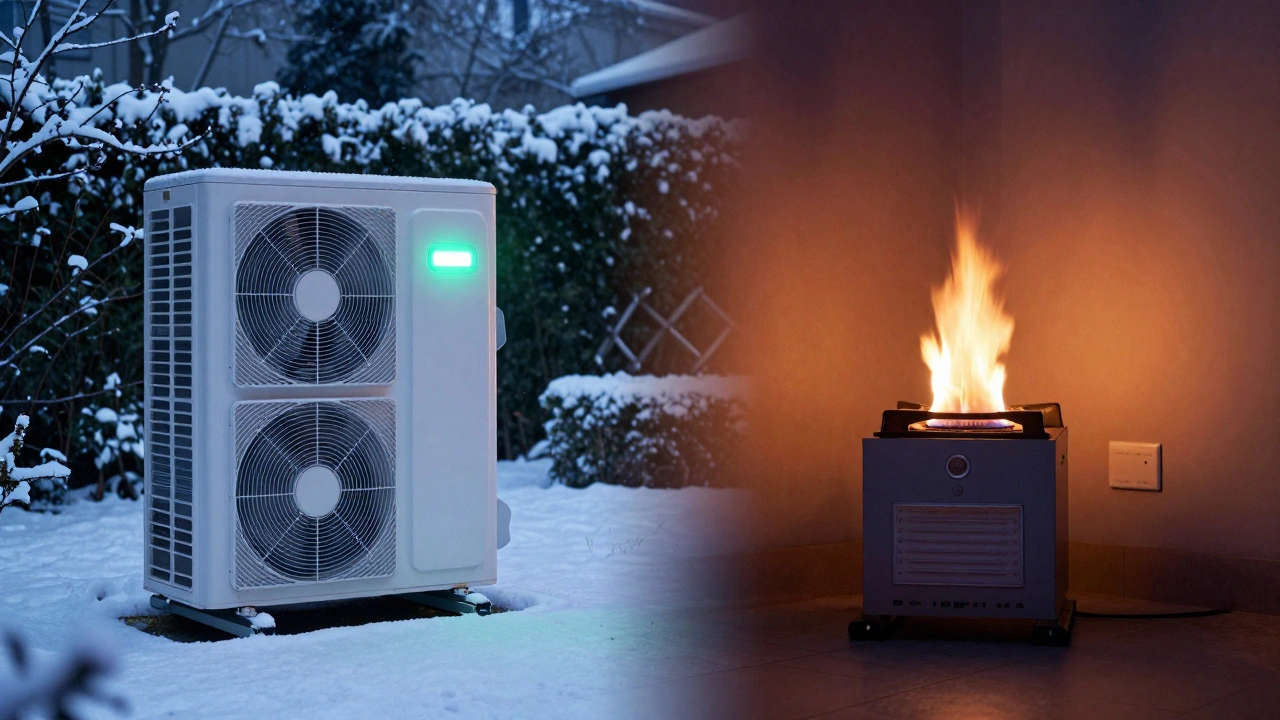 Comparison of cold-climate heat pump and gas furnace in winter setting