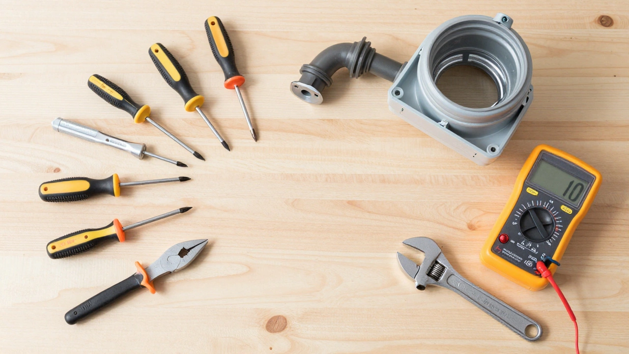 Essential tools laid out for DIY washing machine repair