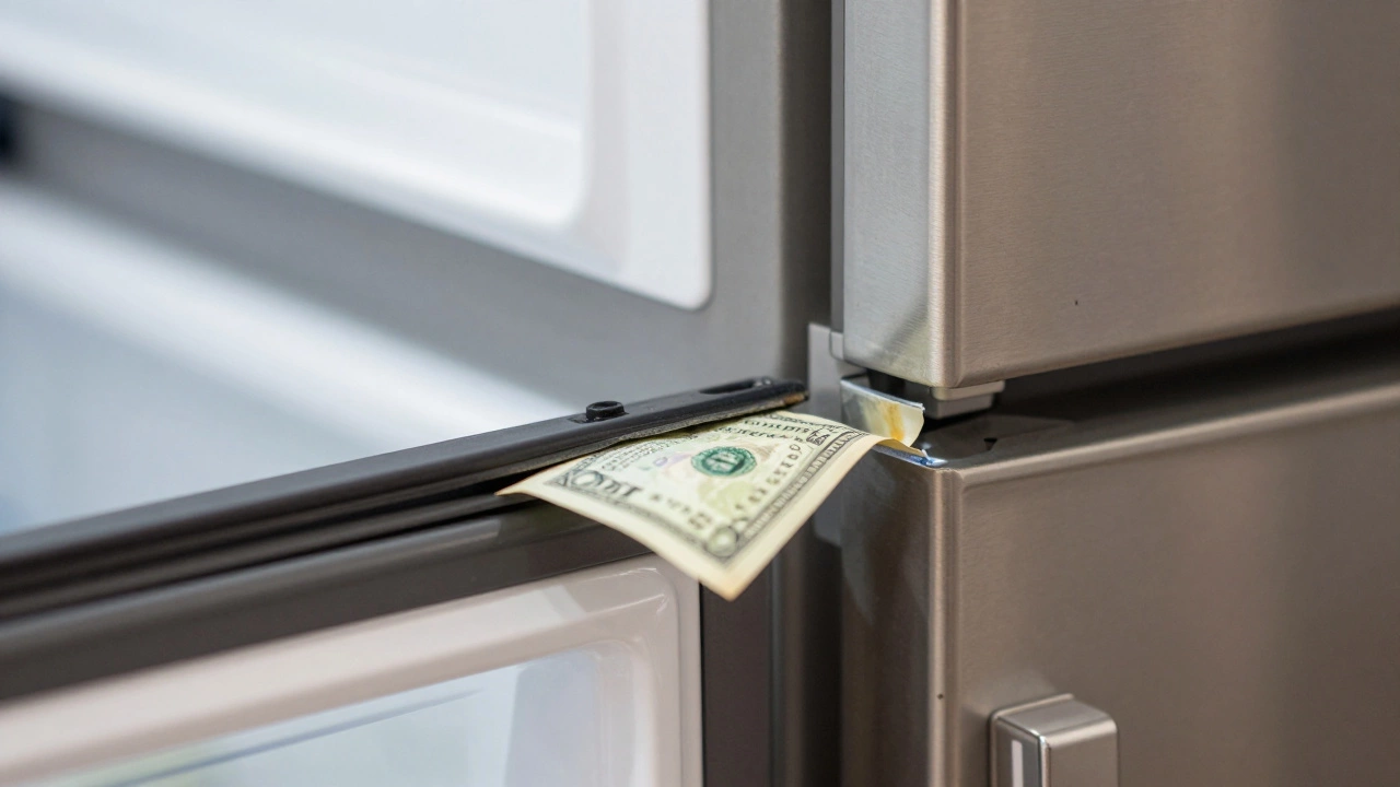 Paper bill test showing a loose refrigerator door gasket seal
