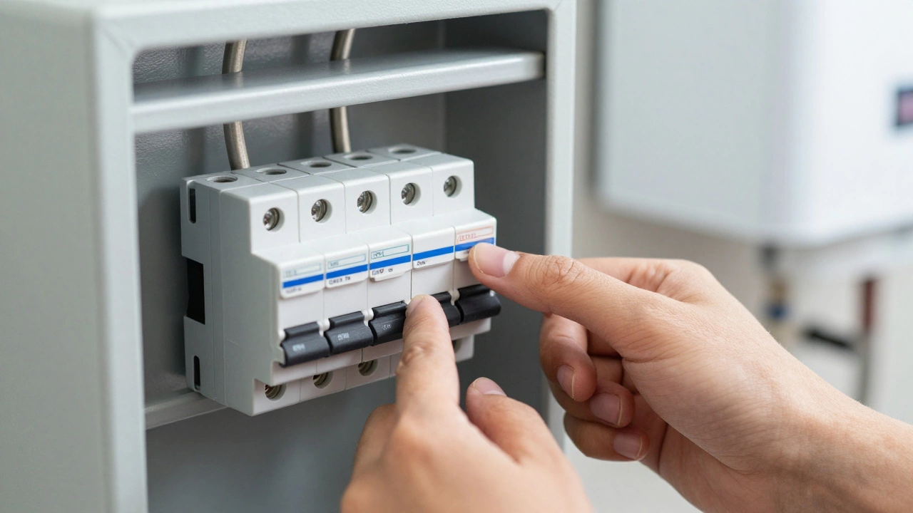 Fingers resetting tripped circuit breaker switch