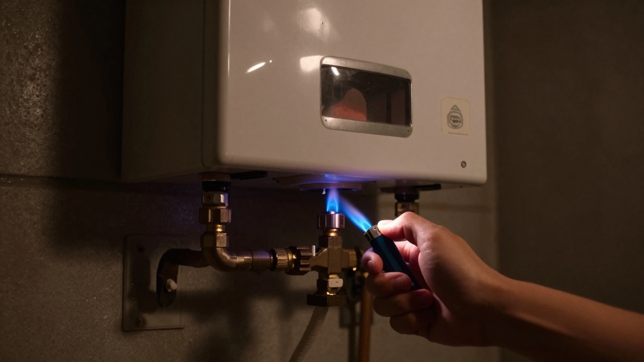 Hand relighting gas water heater pilot light