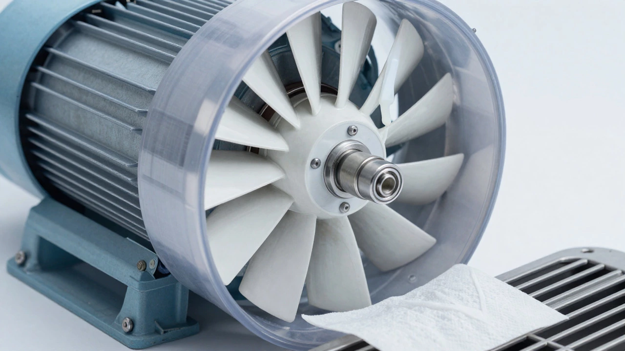 Clean fan blades and motor with lubricant and airflow test