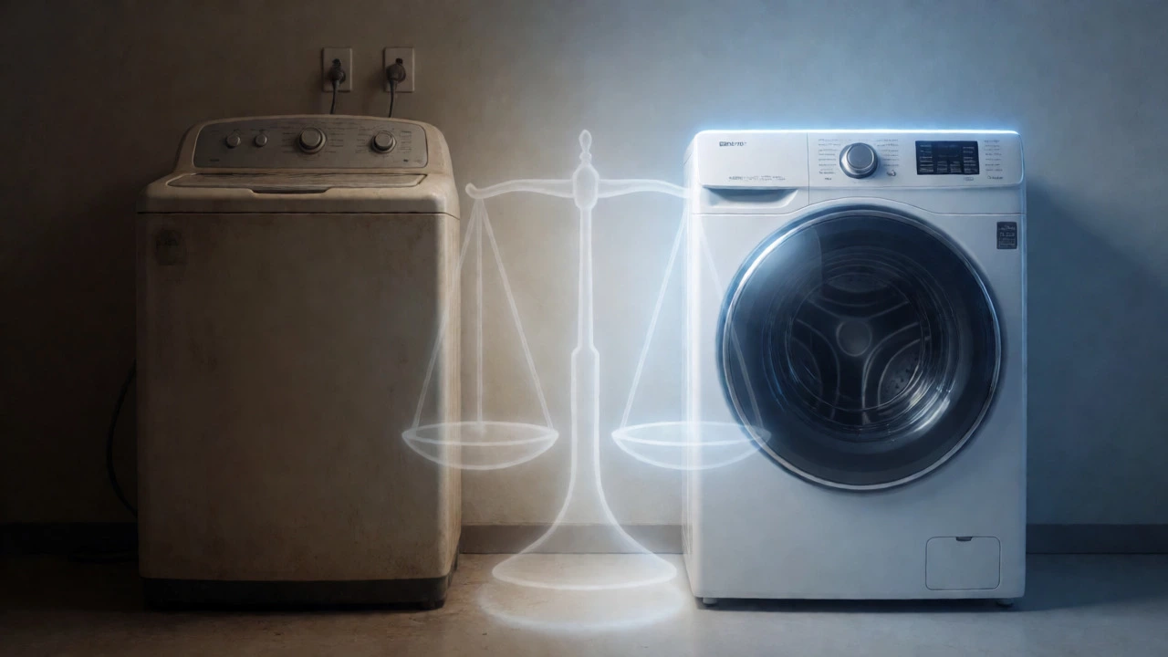 Comparison between an old top-loader and a new high-efficiency washer