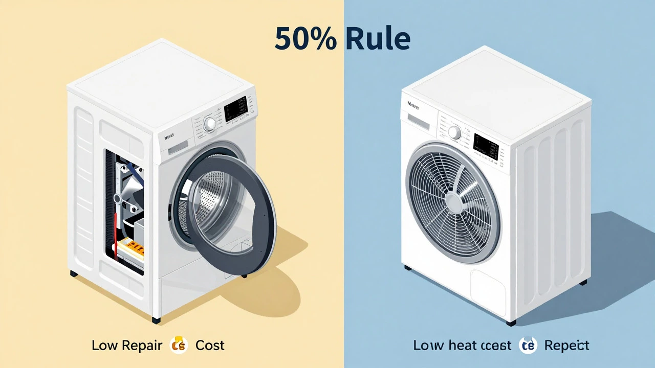 Split view comparing repair costs of condenser vs heat pump dryers