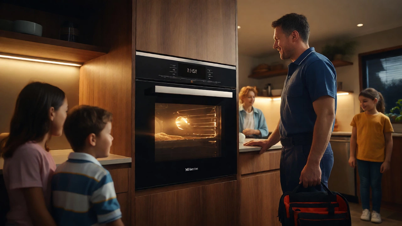 Family in kitchen with reliable built-in oven