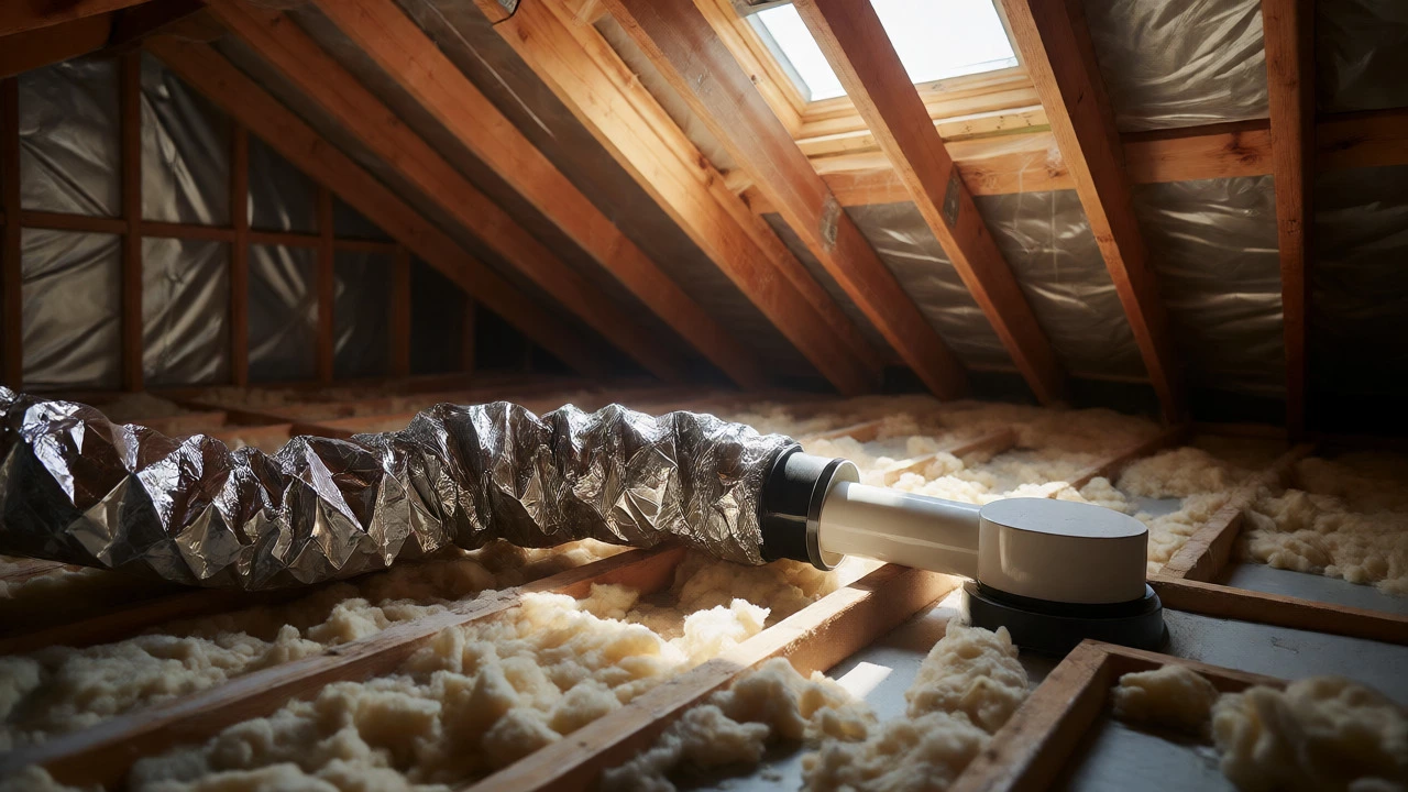 Kinked flexible foil ductwork in an attic causing airflow issues